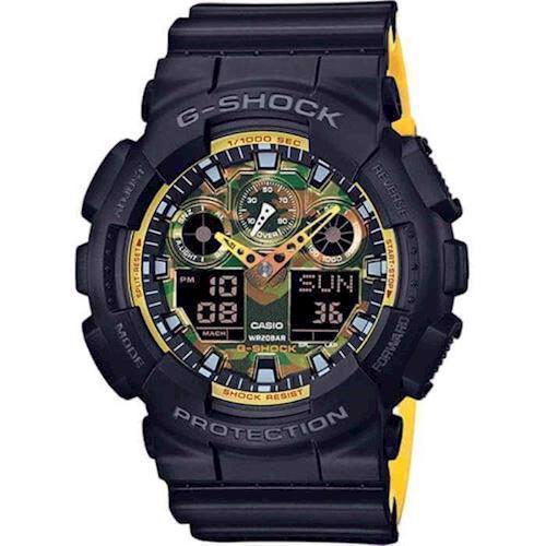 Image of Casio G-Shock sort resin med stål quartz multifunktion Herre ur, model GA-100BY-1AER